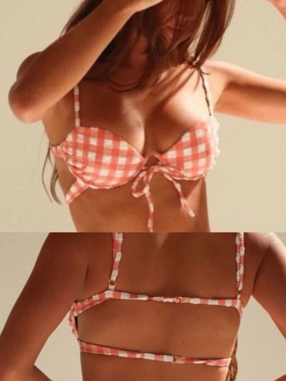 Montce Coral and White Gingham Bikini Set